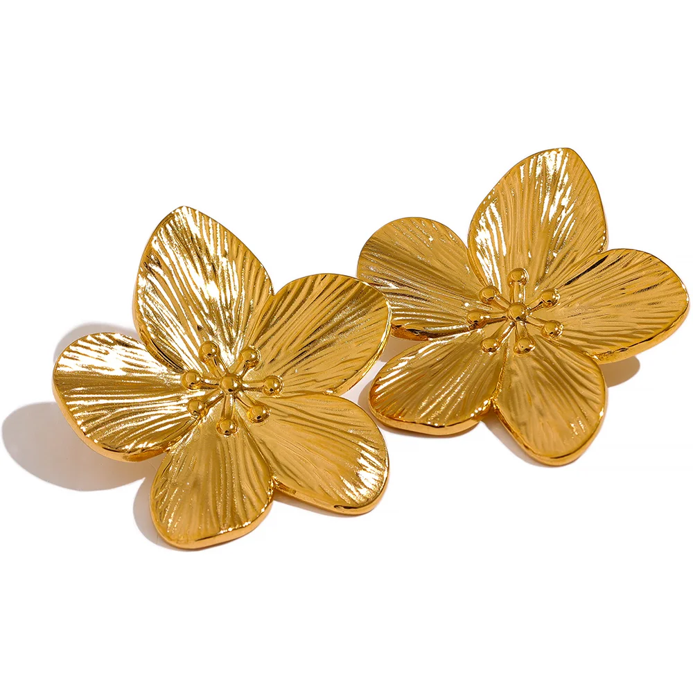 Gold Tarnish Free Vintage Gold Flower Metal Stud Earrings