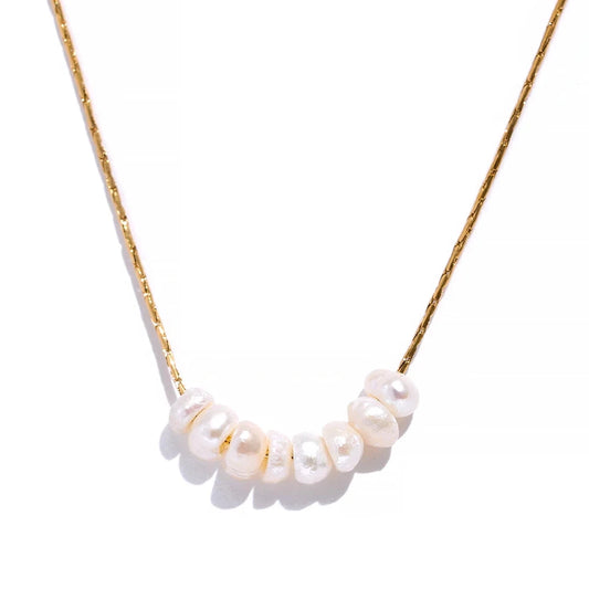 Exquisite Tarnish Free Gold Natural Pearl Necklace