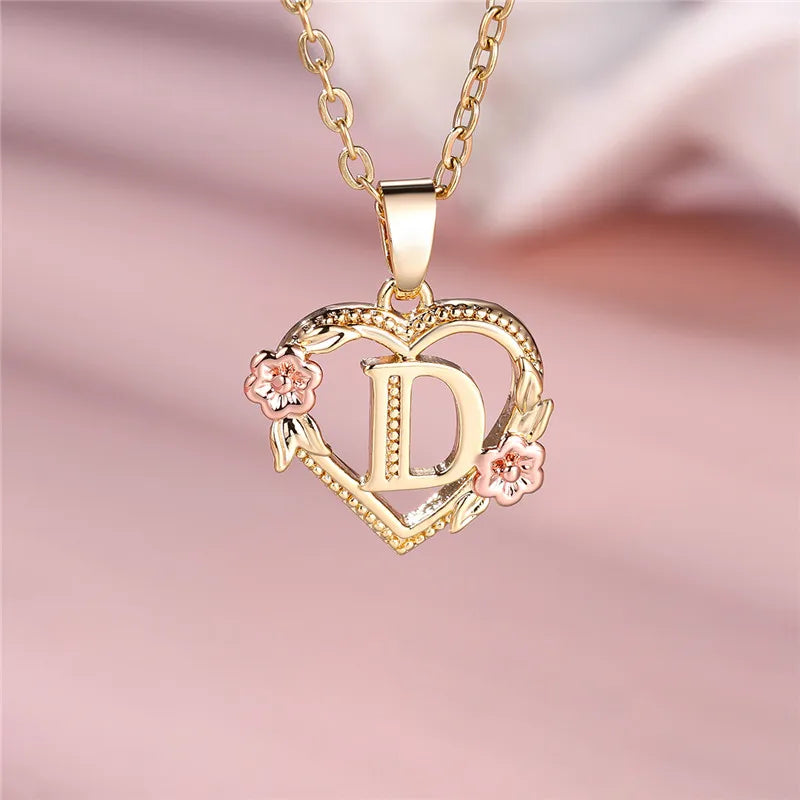 Personalised Initial Flower Heart Letter Necklace