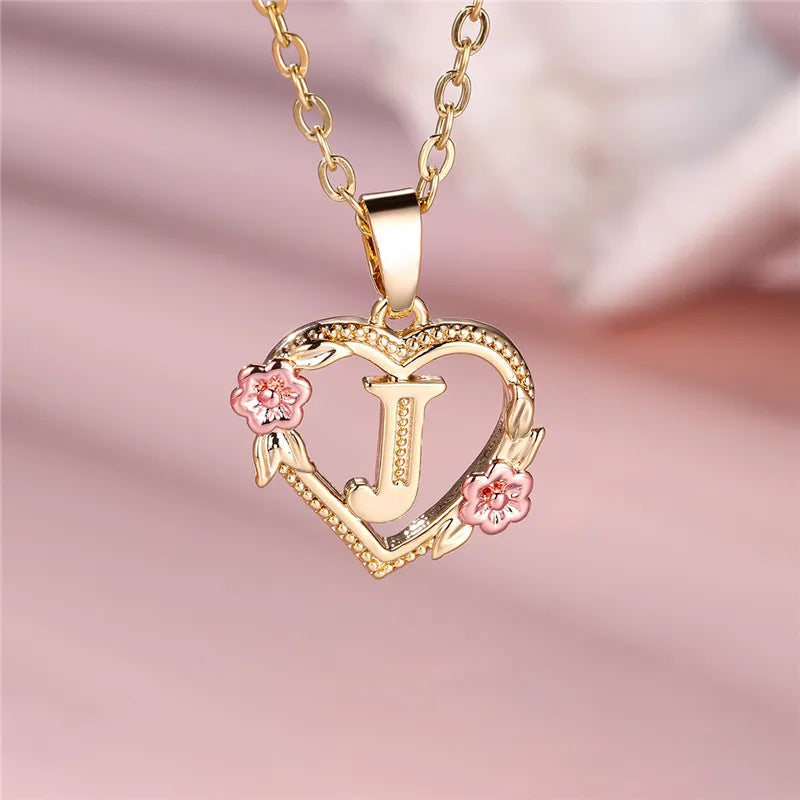 Personalised Initial Flower Heart Letter Necklace