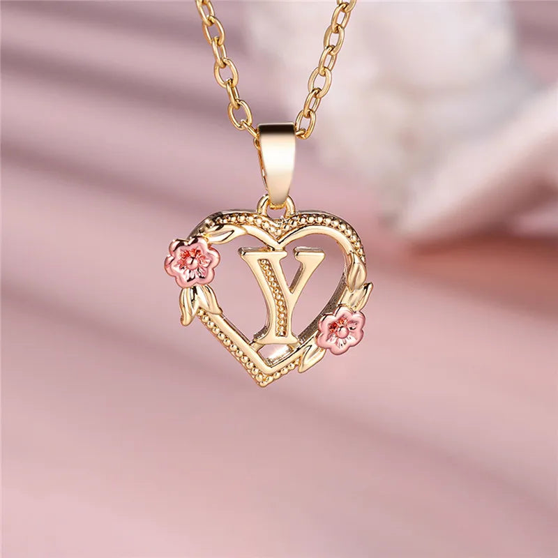 Personalised Initial Flower Heart Letter Necklace