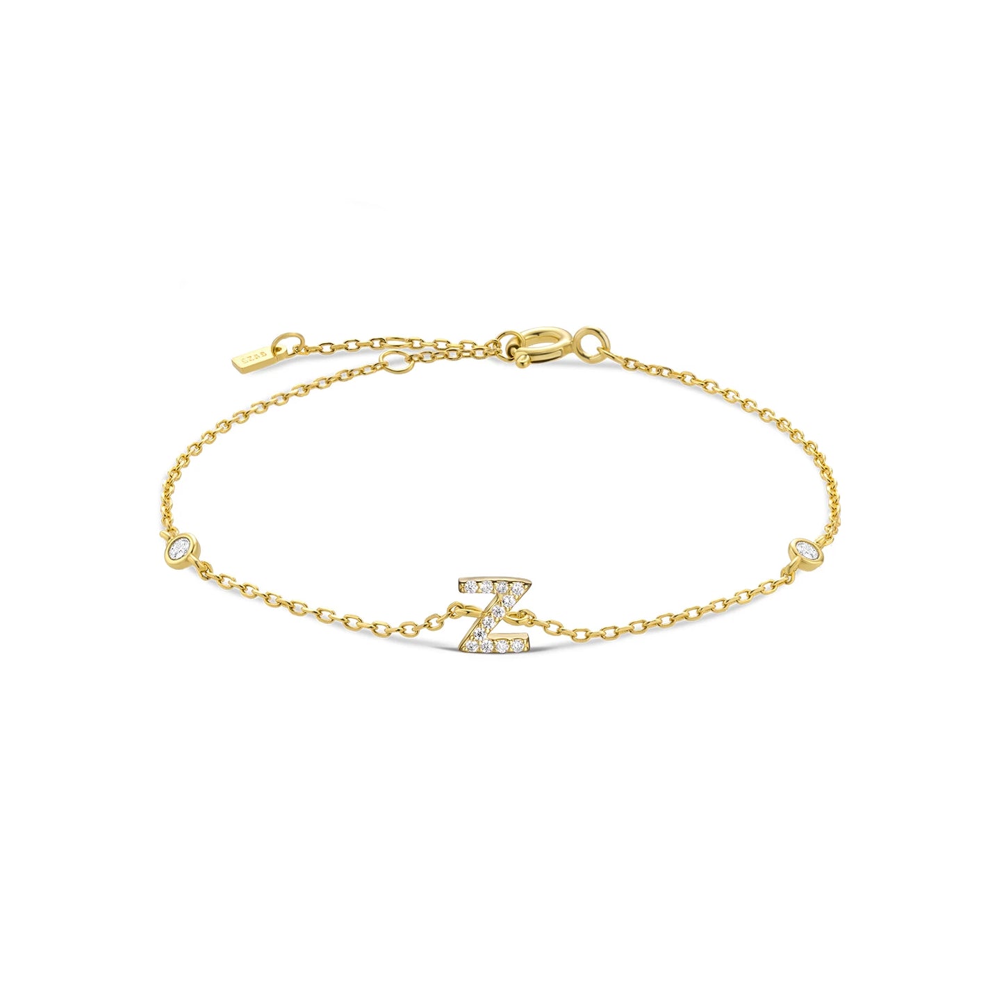 925 Sterling Silver Personalised Initial A - Z Gold Bracelet