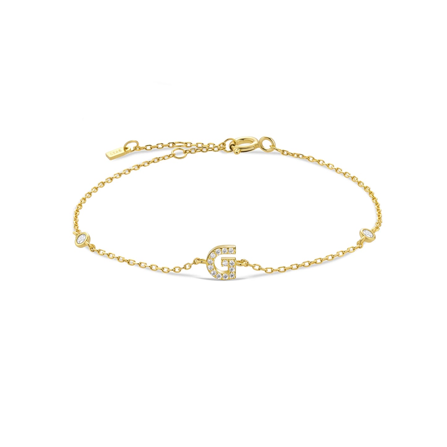 925 Sterling Silver Personalised Initial A - Z Gold Bracelet