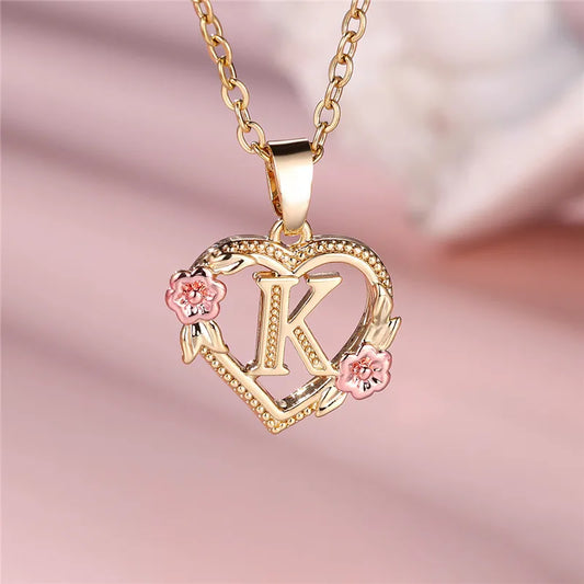 Personalised Initial Flower Heart Letter Necklace