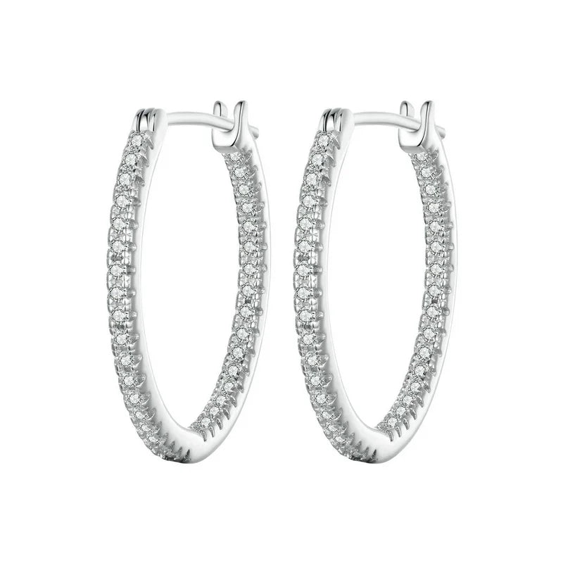 925 Sterling Silver White Gold Plated Cubic Zirconia Hoop Earrings