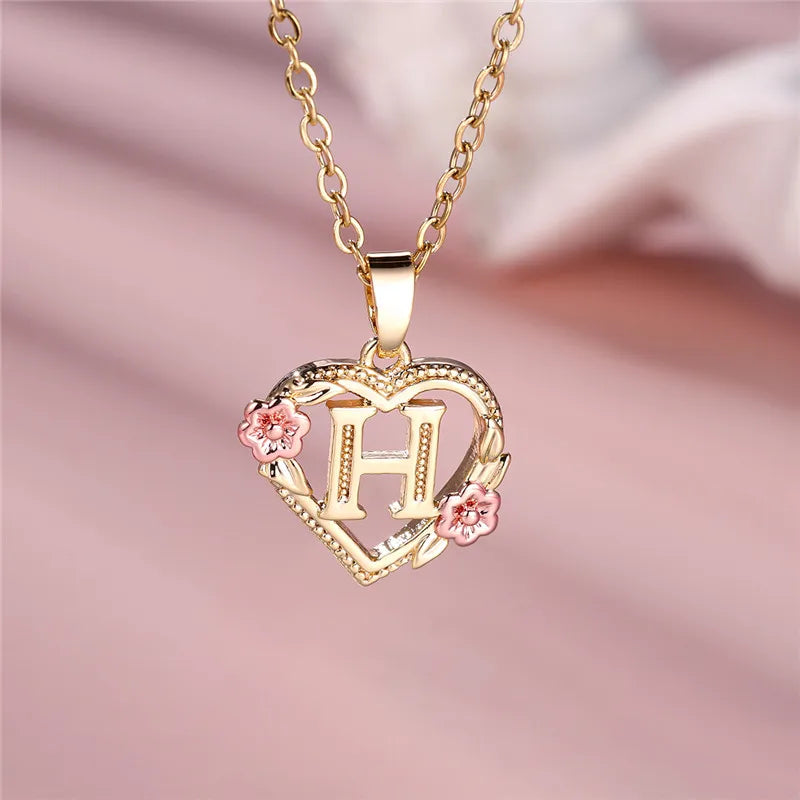 Personalised Initial Flower Heart Letter Necklace