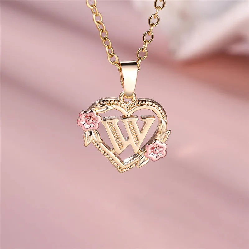 Personalised Initial Flower Heart Letter Necklace