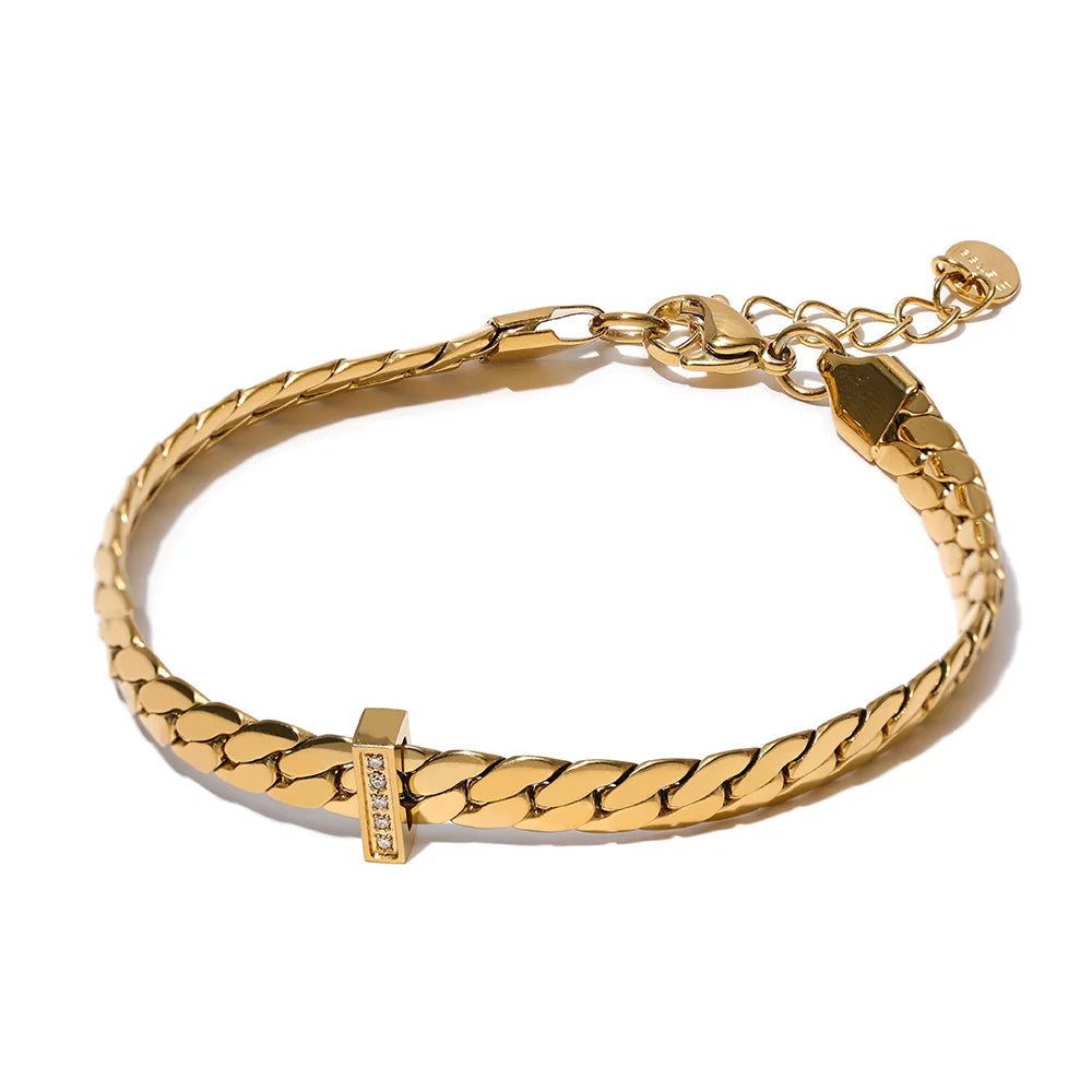 Gold Platinum Cuban Chain CZ Bracelet Bangle