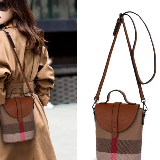 Fashionable Shoulder Mini Plaid Canvas Crossbody Bag