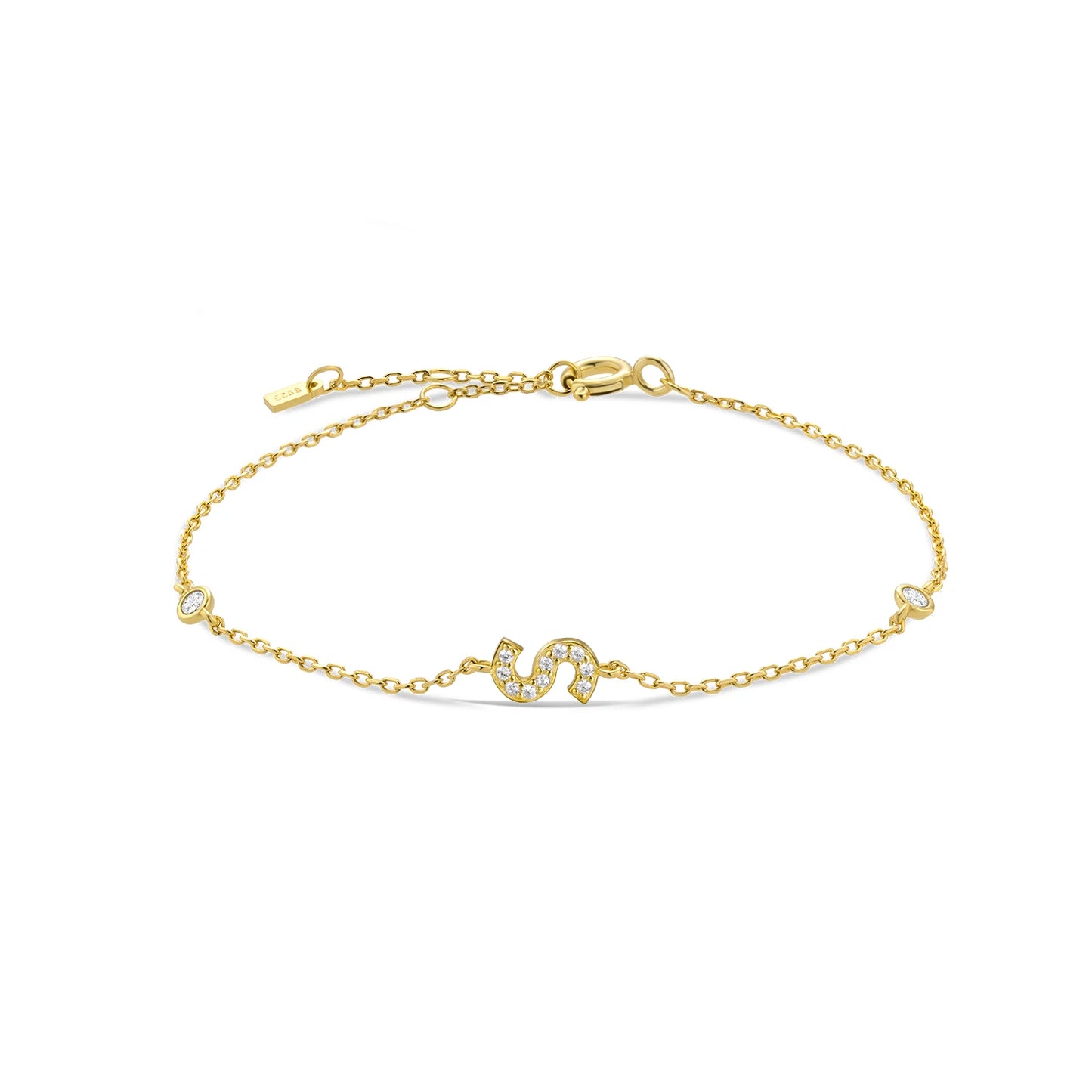 925 Sterling Silver Personalised Initial A - Z Gold Bracelet