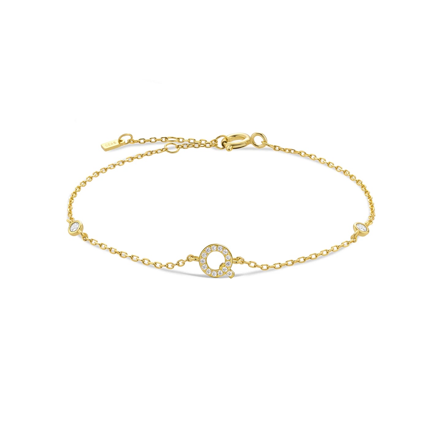 925 Sterling Silver Personalised Initial A - Z Gold Bracelet