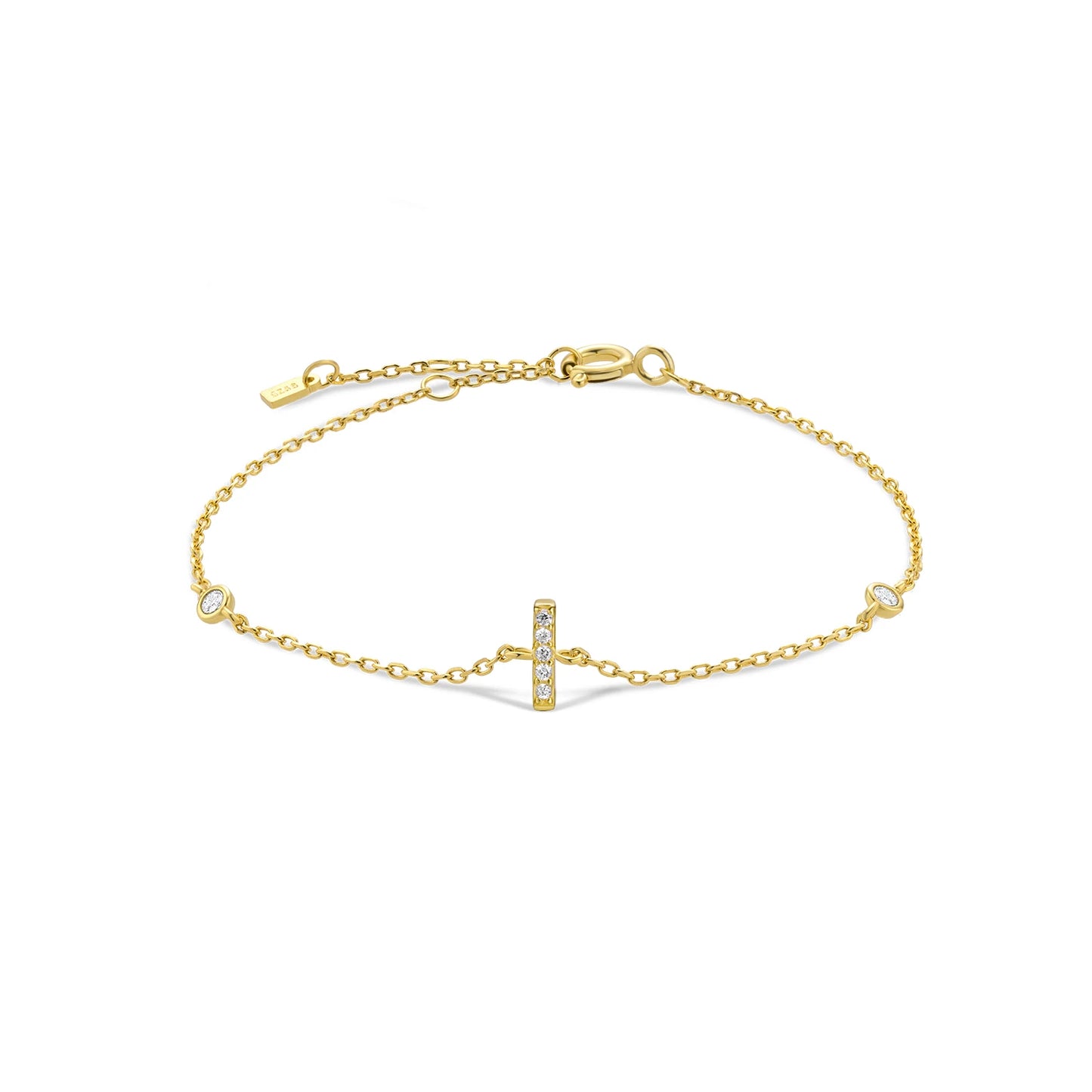 925 Sterling Silver Personalised Initial A - Z Gold Bracelet