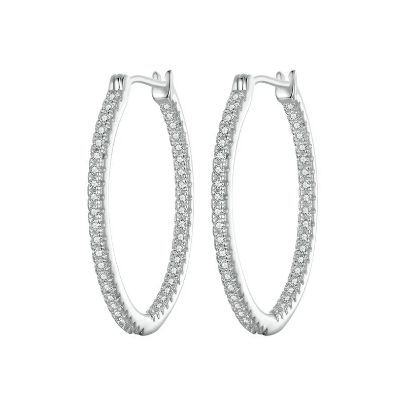 925 Sterling Silver White Gold Plated Cubic Zirconia Hoop Earrings