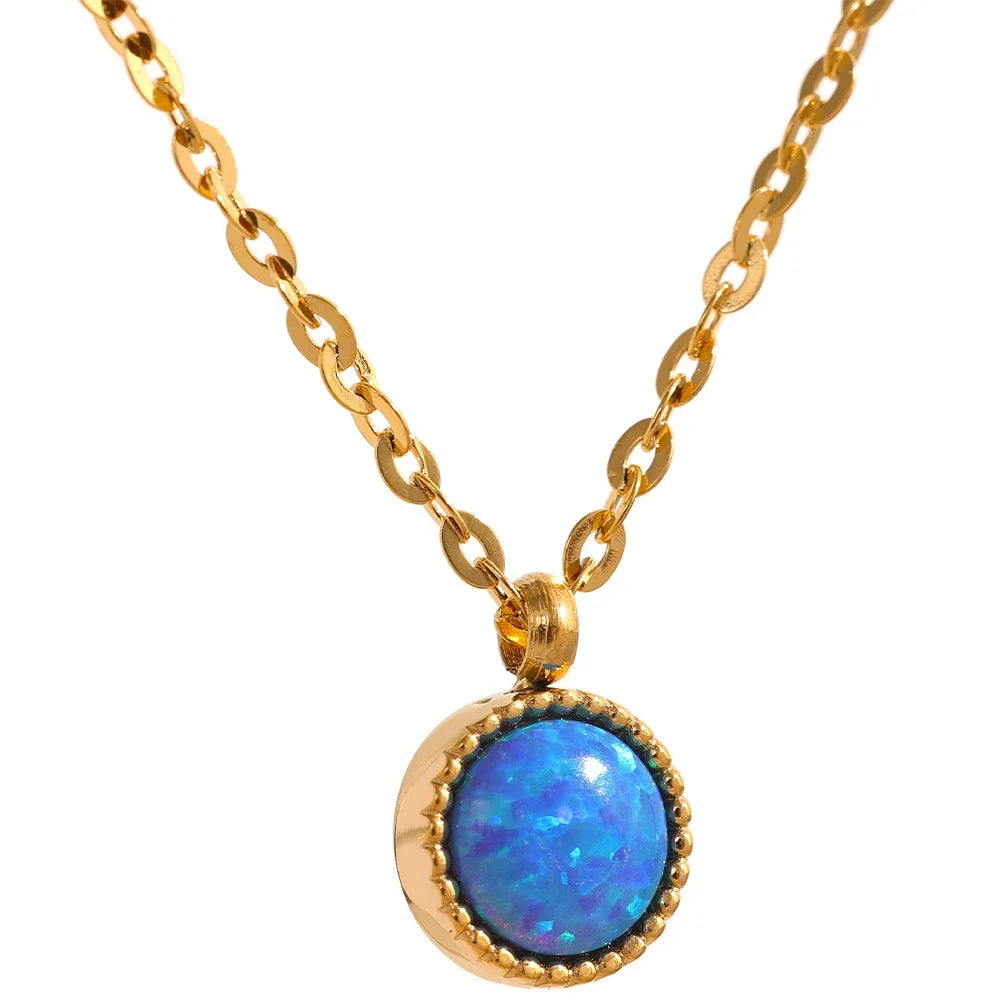 Natural Blue Opal Stone Gold Pendant Necklace