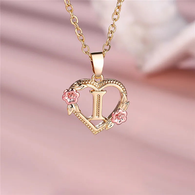 Personalised Initial Flower Heart Letter Necklace