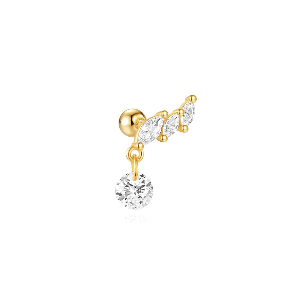 925 Sterling Silver Dangle CZ Lobe Tragus Flat Stud Earring