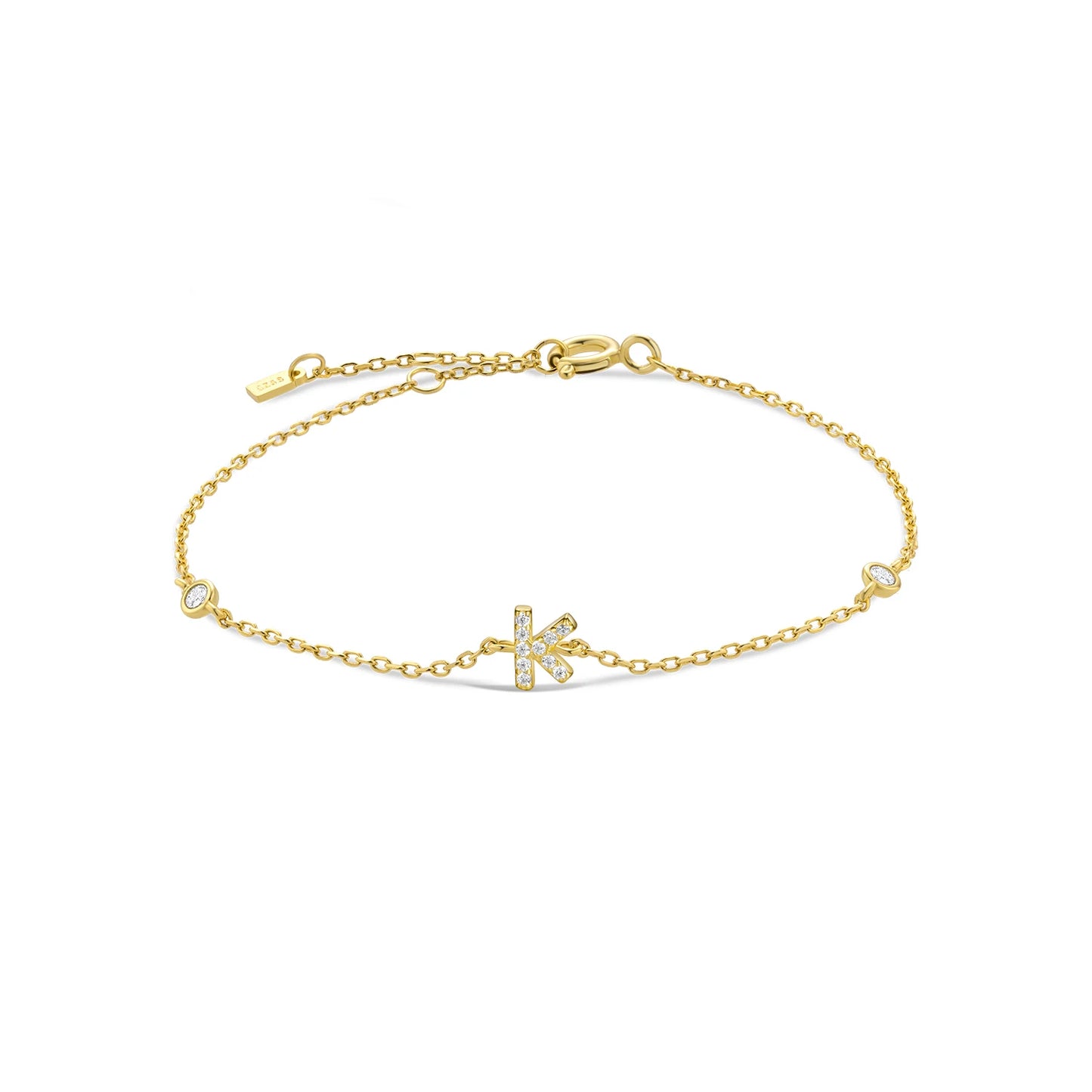 925 Sterling Silver Personalised Initial A - Z Gold Bracelet