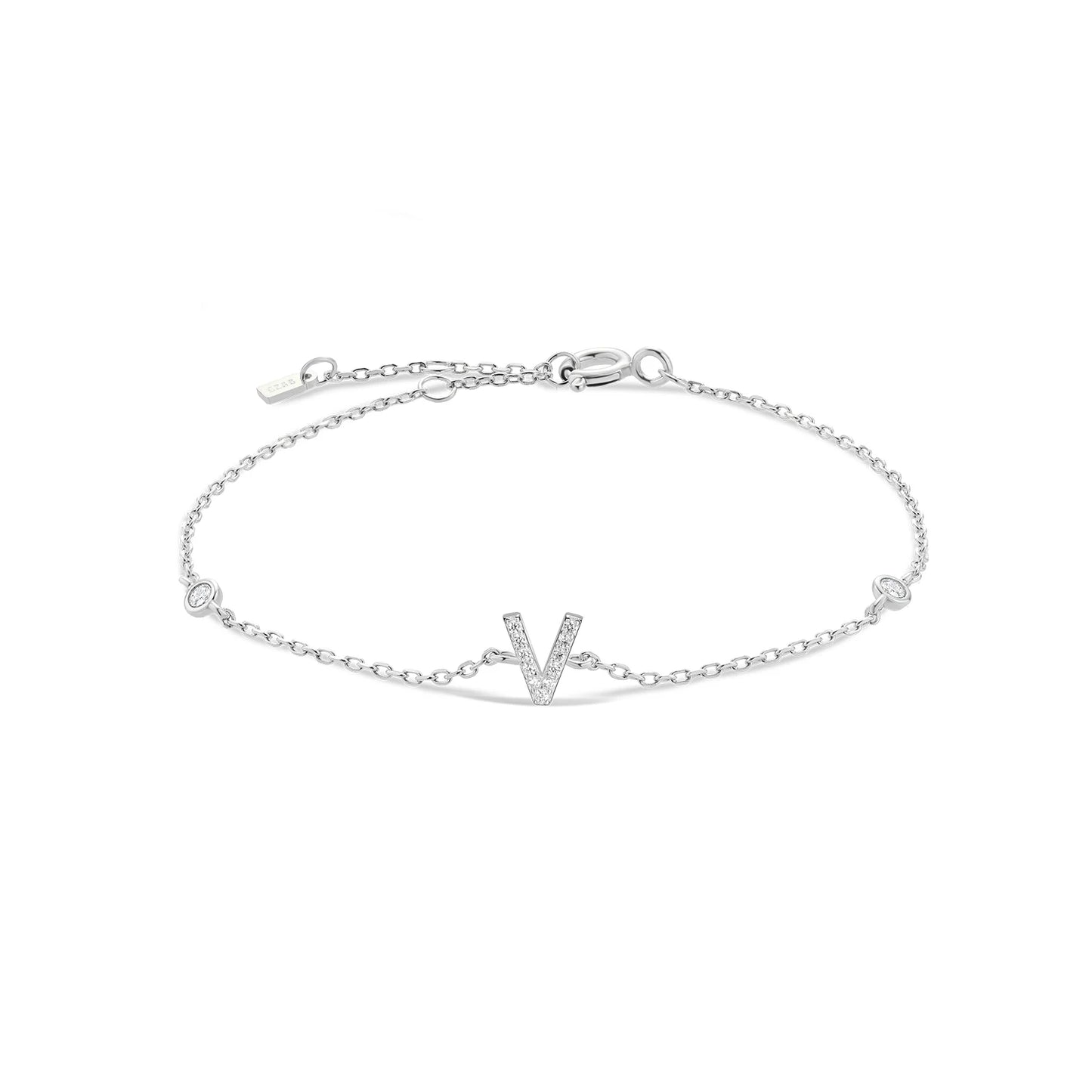 925 Sterling Silver Personalised Initial A - Z Gold Bracelet