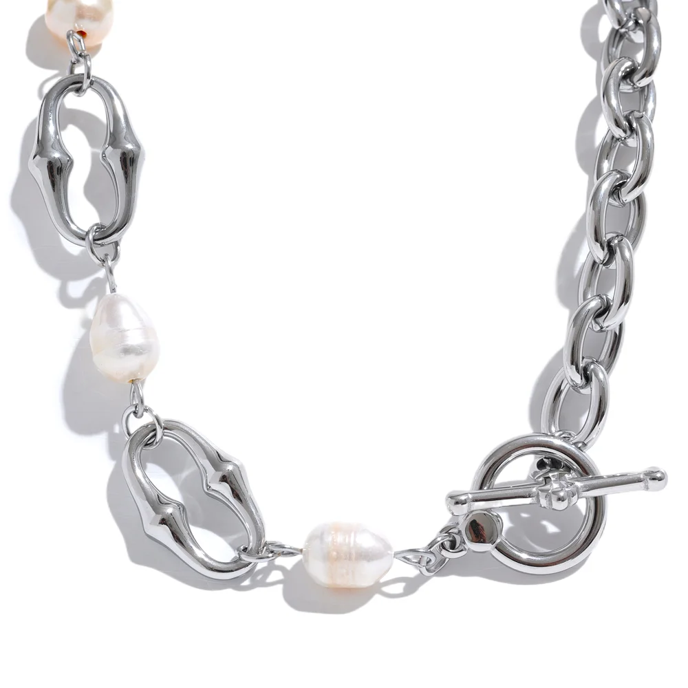 Gold Natural Pearl Chain Toggle-Clasps Bracelet