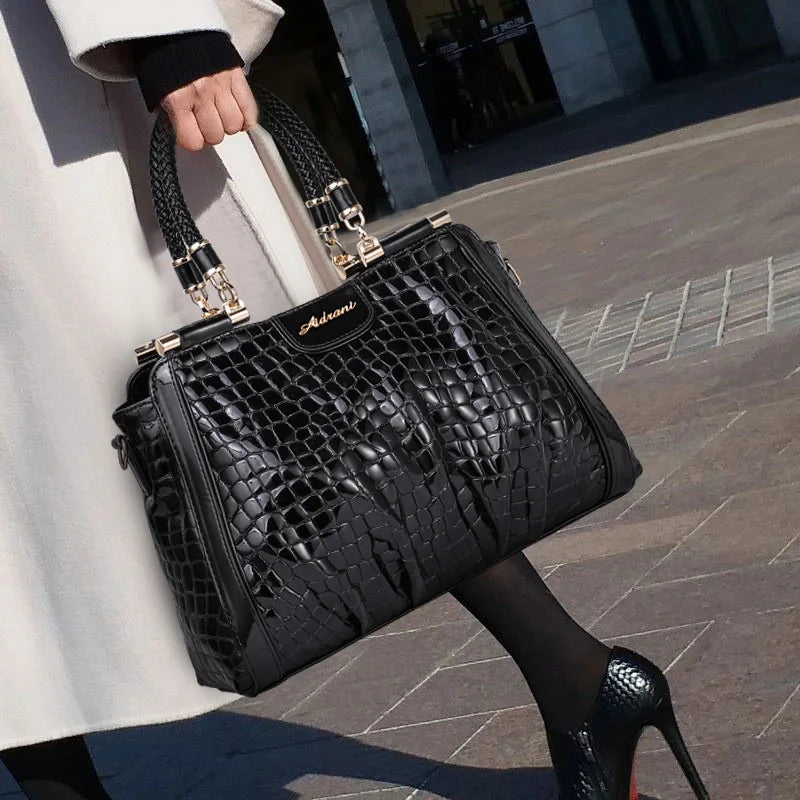 Crocodile Leather Casual Tote Handbag