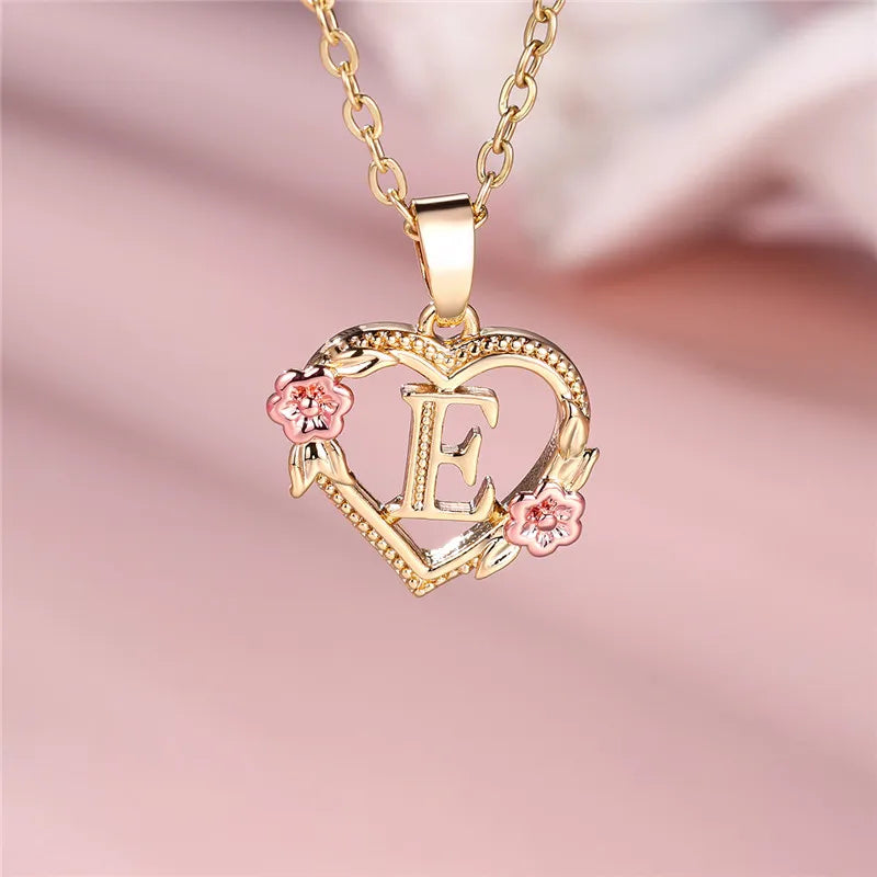 Personalised Initial Flower Heart Letter Necklace