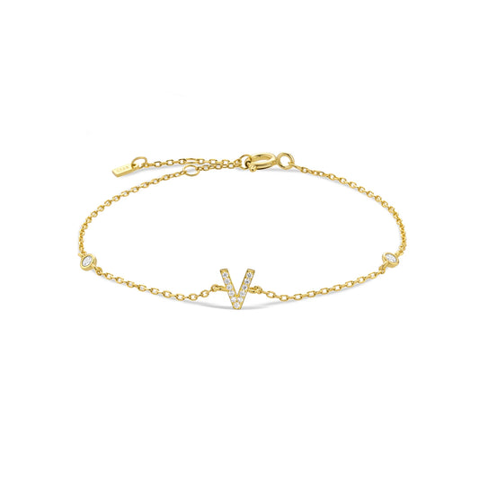 925 Sterling Silver Personalised Initial A - Z Gold Bracelet