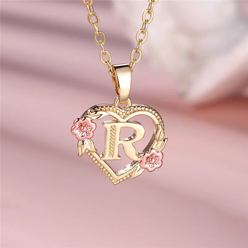 Personalised Initial Flower Heart Letter Necklace