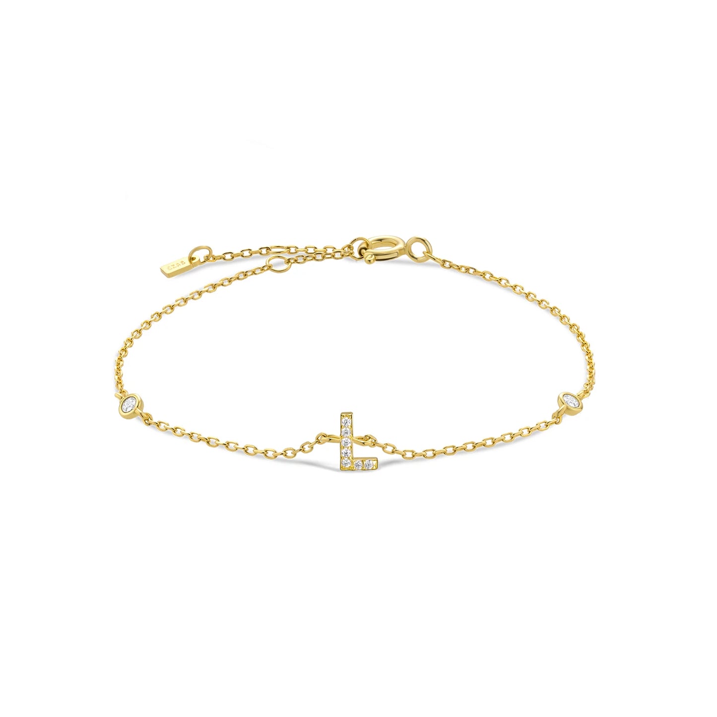 925 Sterling Silver Personalised Initial A - Z Gold Bracelet