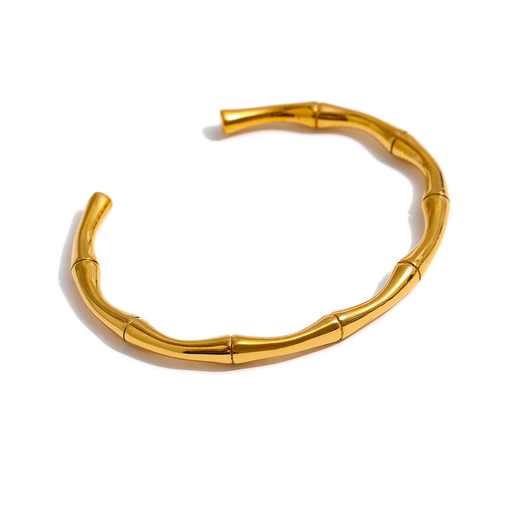 Gold Bamboo Cuff Bangle Bracelet