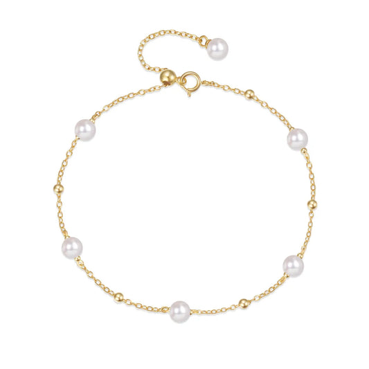 925 Sterling Silver Beaded Gold Pearl Bracelet