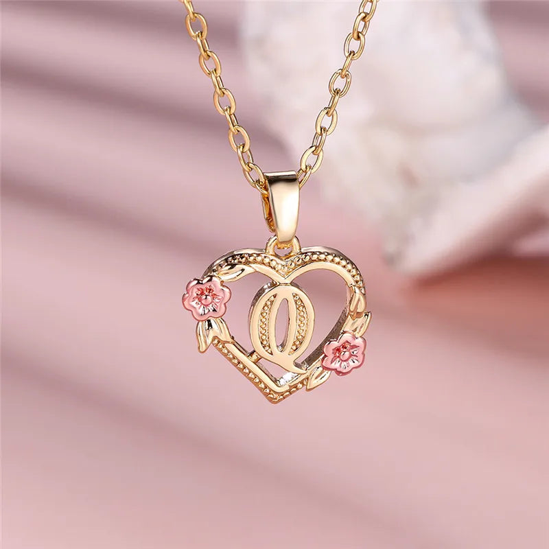 Personalised Initial Flower Heart Letter Necklace