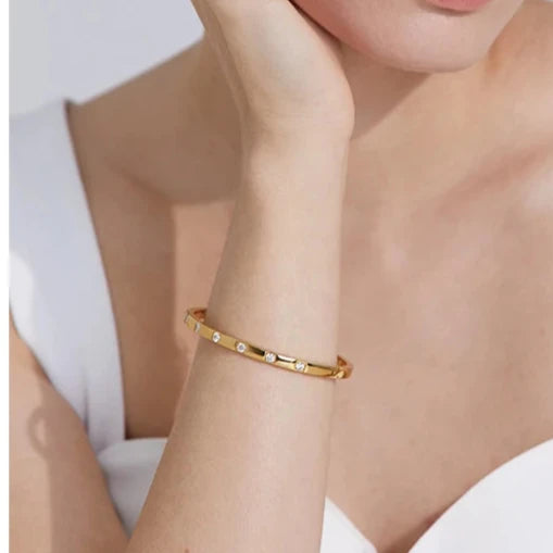 Gold Stylish Cubic Zirconia Bangle Bracelet