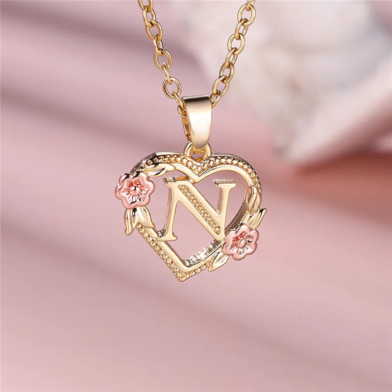 Personalised Initial Flower Heart Letter Necklace