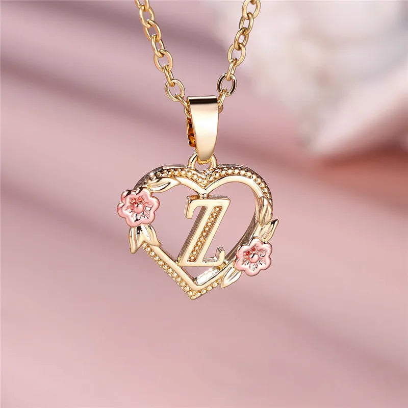 Personalised Initial Flower Heart Letter Necklace