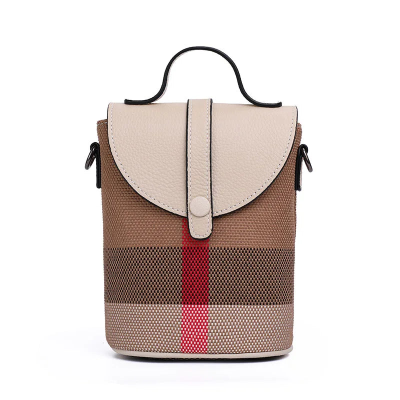 Fashionable Shoulder Mini Plaid Canvas Crossbody Bag