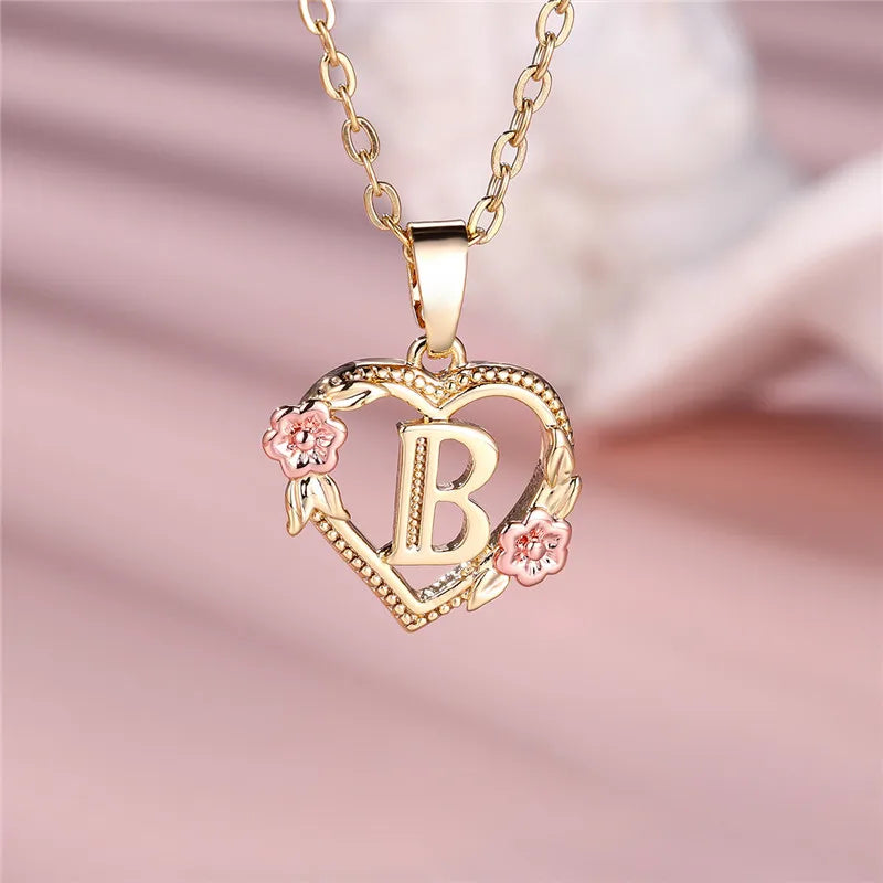 Personalised Initial Flower Heart Letter Necklace