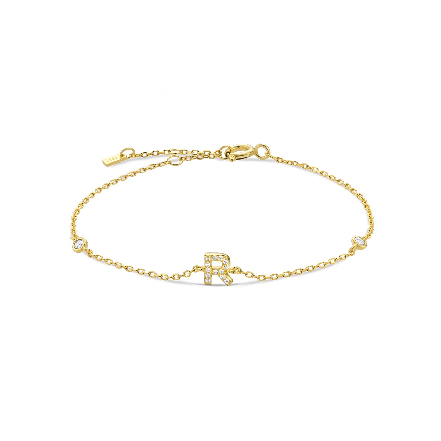 925 Sterling Silver Personalised Initial A - Z Gold Bracelet