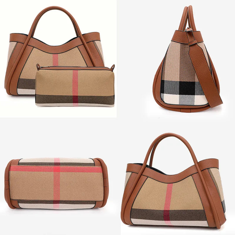 Checked Burberry Inspired Extra Large Tote Canvas Handbag