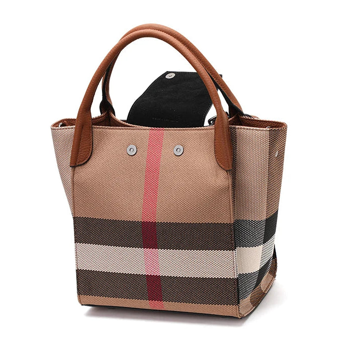 Plaid Check Canvas Tote Handbag