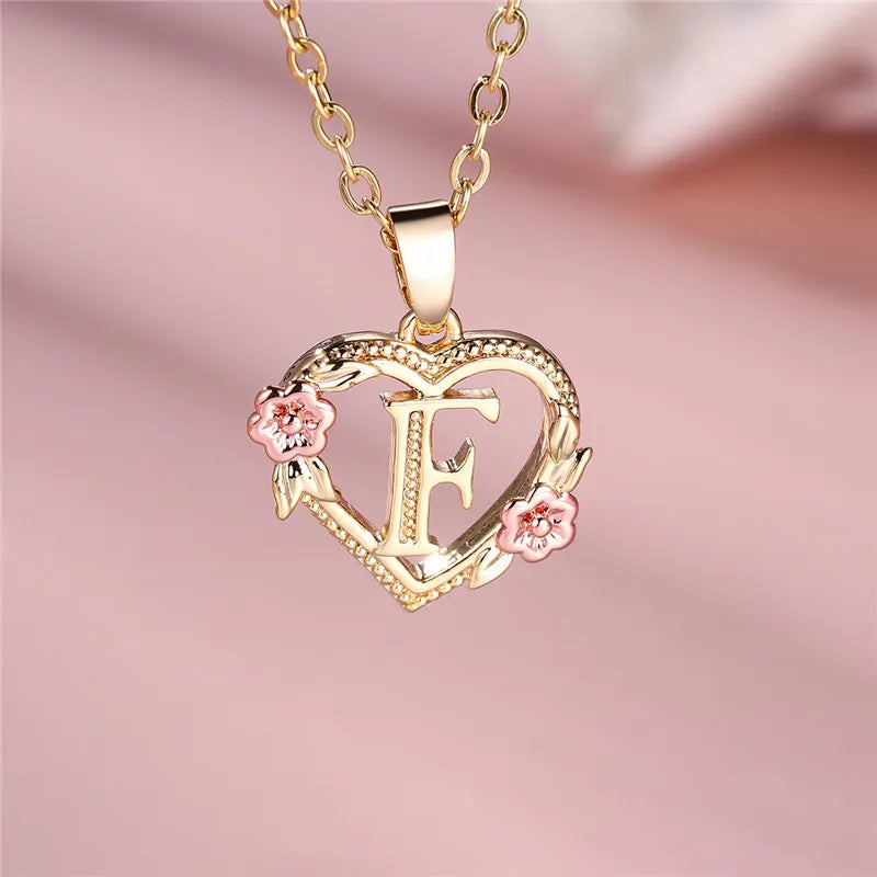 Personalised Initial Flower Heart Letter Necklace