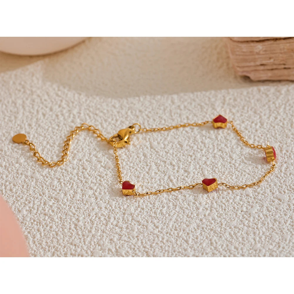 Gold Double Sided Enamel Heart Bracelet Bangle