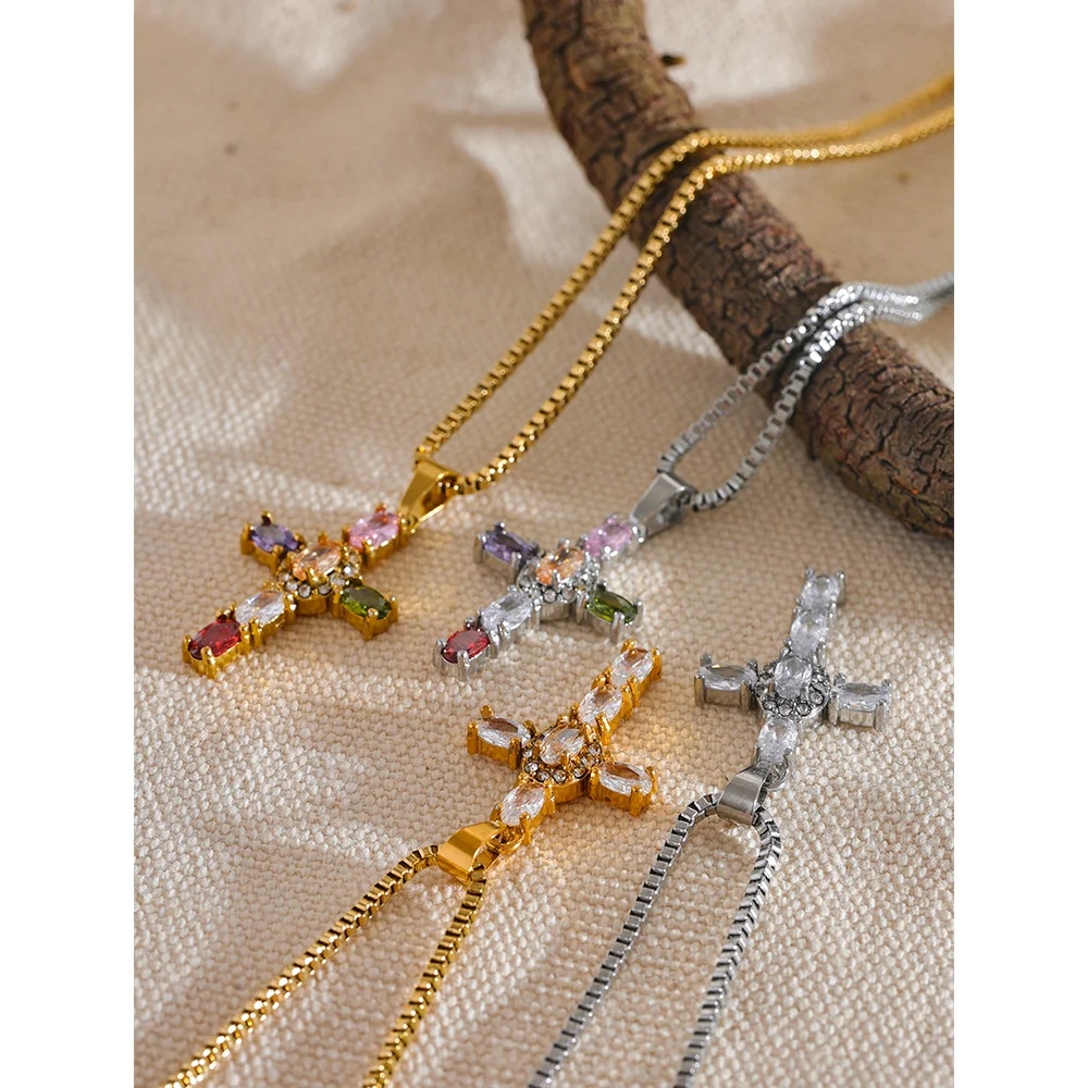 Colourful Bling Cubic Zirconia Cross Necklace