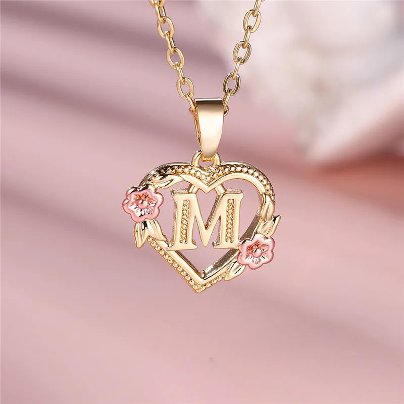 Personalised Initial Flower Heart Letter Necklace