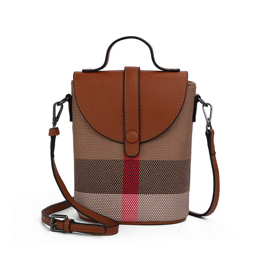 Fashionable Shoulder Mini Plaid Canvas Crossbody Bag