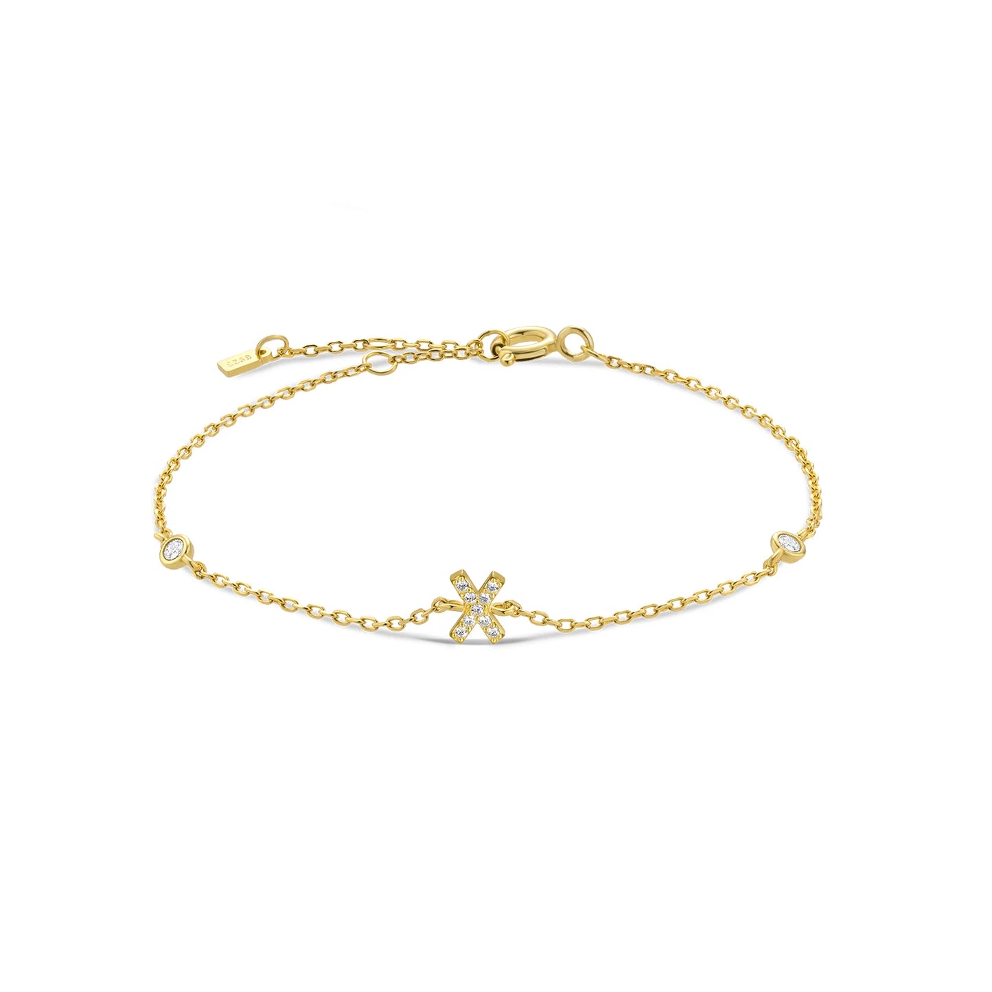 925 Sterling Silver Personalised Initial A - Z Gold Bracelet