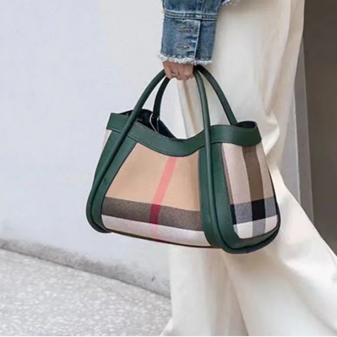 Checked Burberry Inspired Extra Large Tote Canvas Handbag