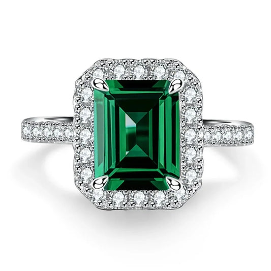 925 Sterling Silver Platinum Emerald Green Cut Rings