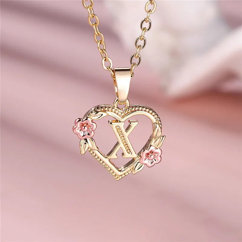 Personalised Initial Flower Heart Letter Necklace