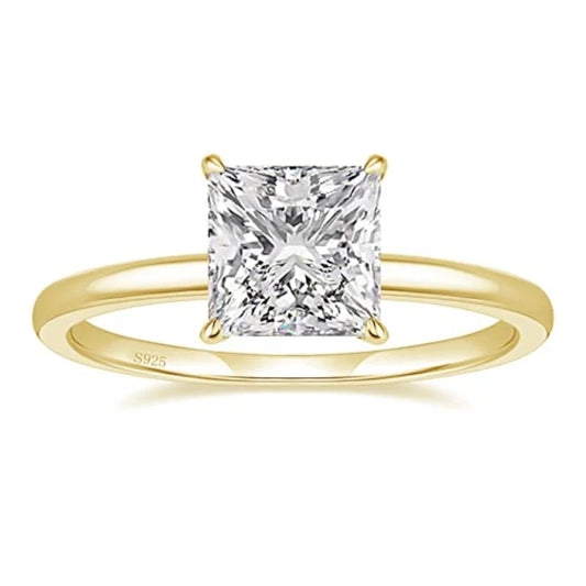 925 Sterling Silver Engagement Gold CZ Ring