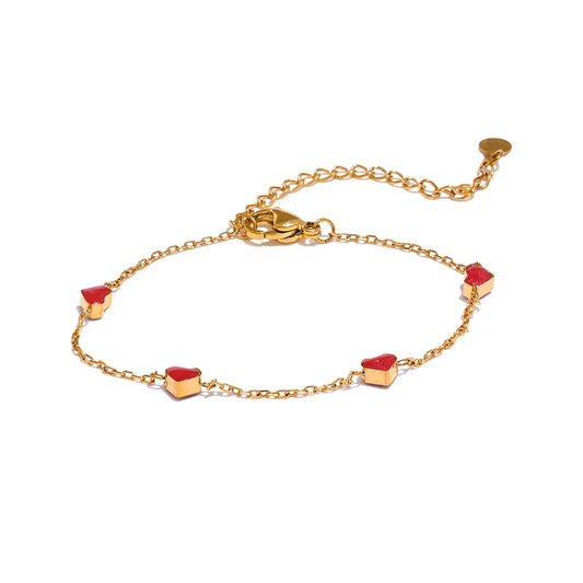 Gold Double Sided Enamel Heart Bracelet Bangle